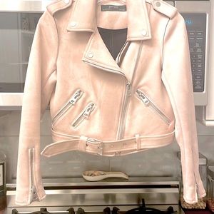 Zara pink faux ultra-suede moto-jacket with silver color hardware- beautiful!